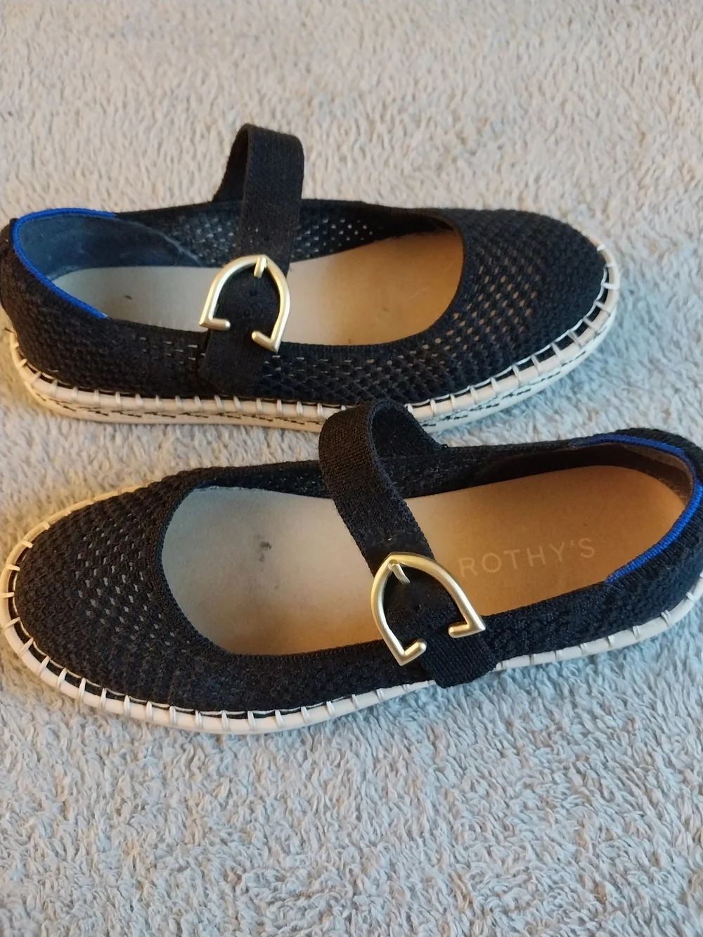 Rothy's Black Mary Jane Espadrilles with Gold Buckles